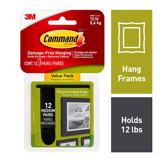 12 Packs: 12 ct. (144 total) 3M Command™ Medium Black Picture Hanging Strips